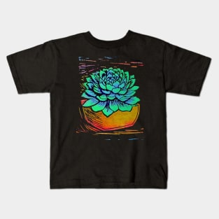 Linocut Succulent House Plant Block Print Kids T-Shirt